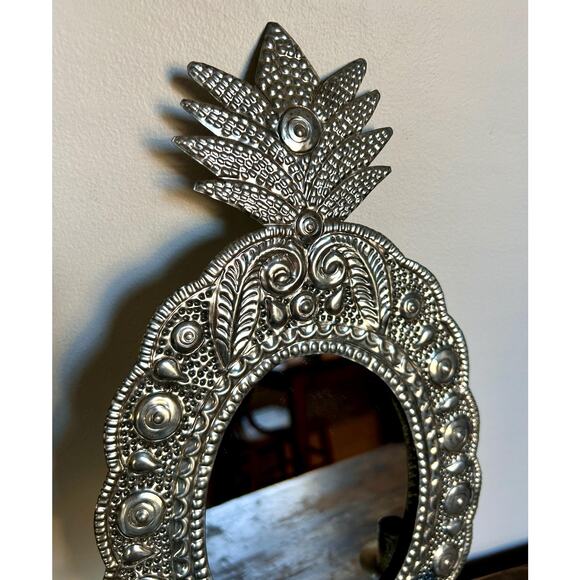 Vintage Ornate Silver Hand-Hammered Metal Frame with Candleholders - Picture 3 of 5